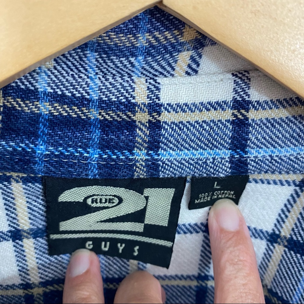 VTG Plaid Dad Flannel Shirt Blue Oversized L - Picture 7 of 11
